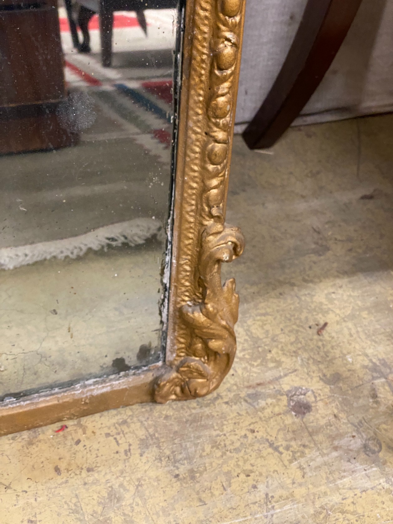 A Victorian giltwood and composition overmantel mirror, width 90cm, height 174cm (re-gilded)